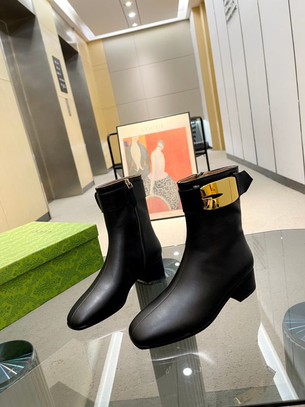 Gucci Ferragamo Ankle Boot With Golden Buckle Strap