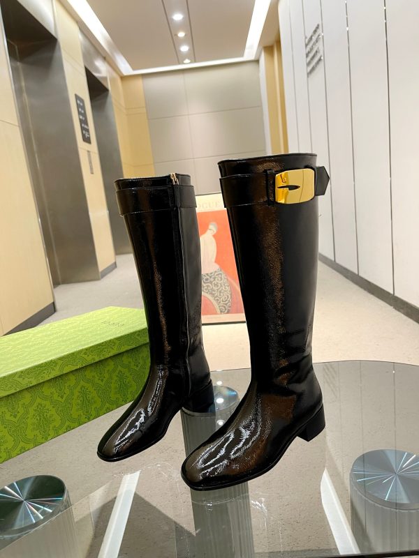Gucci Julia Buckle Embellished Knee Boots
