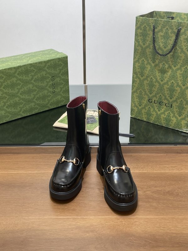 Gucci Women's Horse Bit Boots Signature Light Gold Toned Hardware In Black