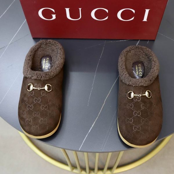 Gucci Women's Horse Bit Mules With GG Monogram Pattern