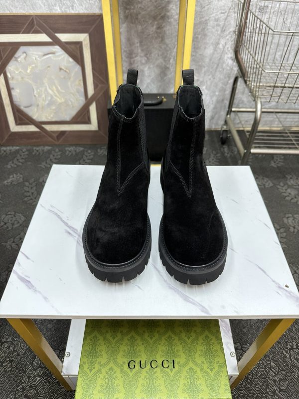 Gucci Chunky Suede Chelsea Ankle Boots With Elastic Side Panels