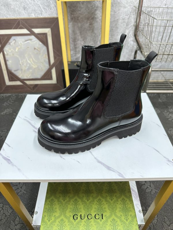 Gucci Black Patent Chunky Chelsea Boots