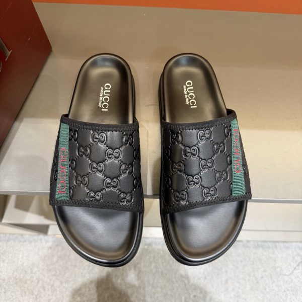 Gucci Men's Slider With GG Black & Web Stripe