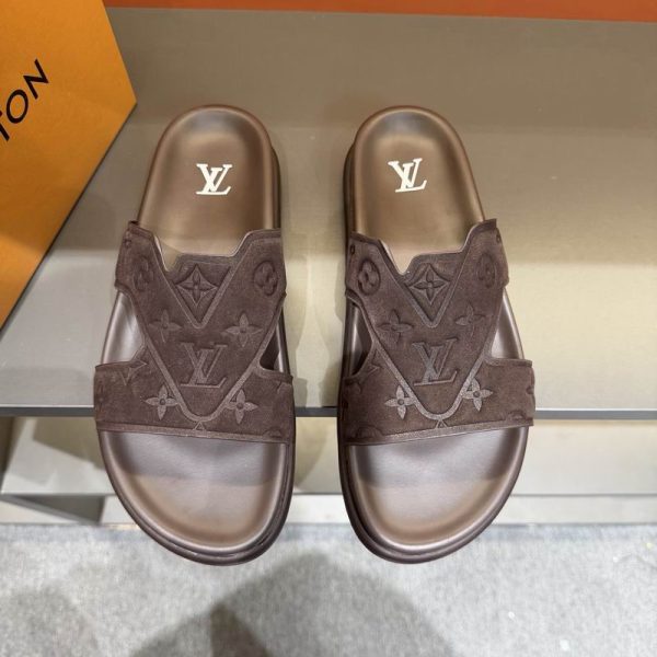 Louis Vuitton Dark Brown Suede Calf Leather Oasis Mules