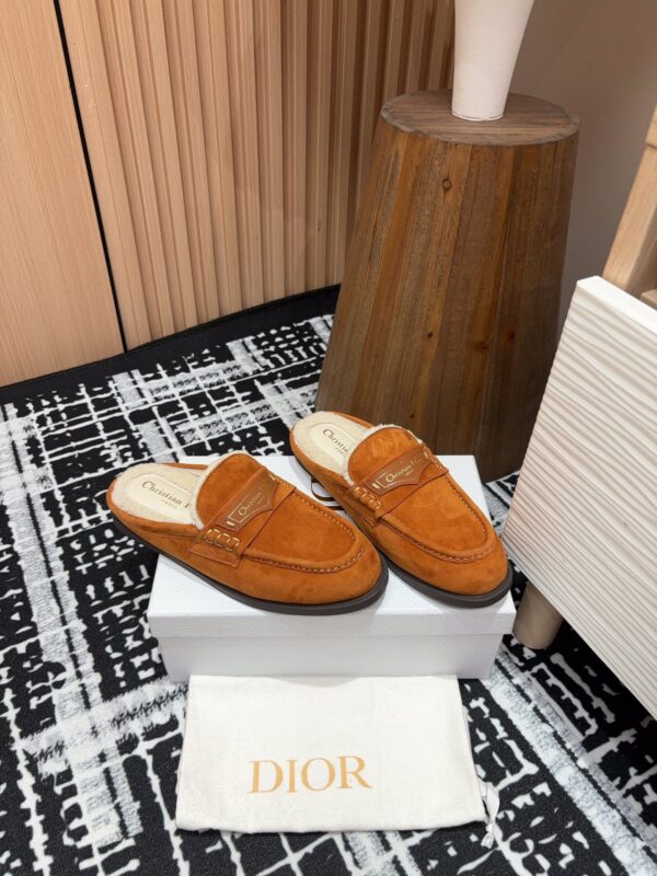 Dior Boy Suede Mules In Brown With Shearling Lining