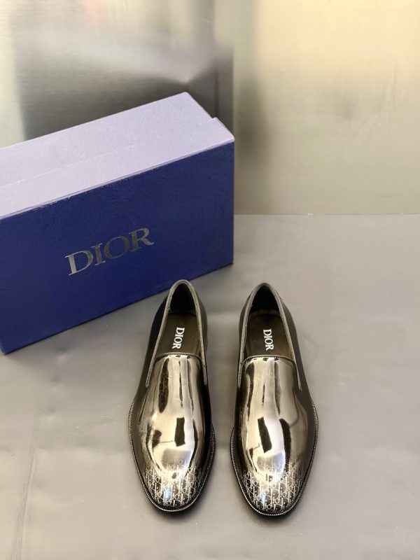 Dior Metallic Finish Loafers With Iconic Oblique Monogram Pattern