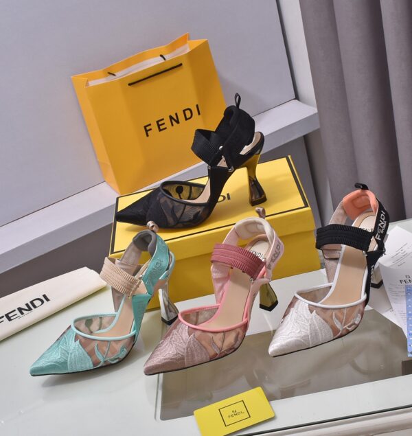 Fendi Colibrì Lite Embroidered Mesh Slingback Heels