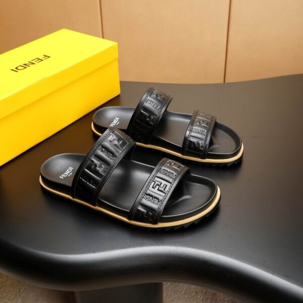 Fendi Double Strap Black Leather Sandals