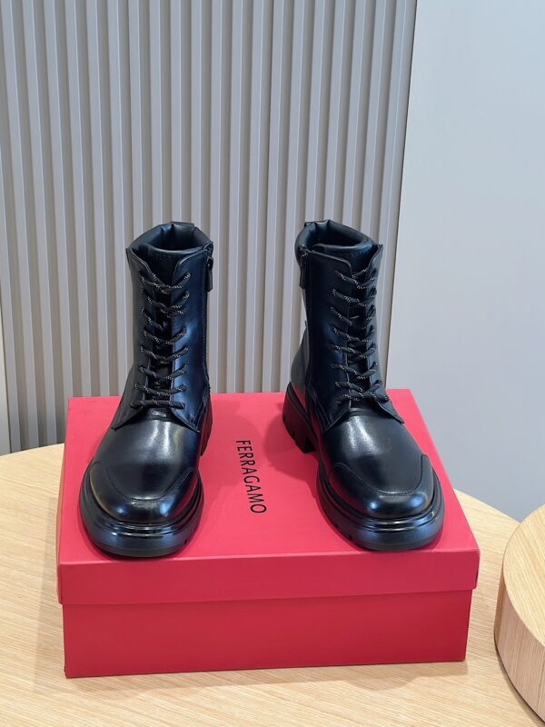 Ferragamo Leather Lace Up Combat Boots