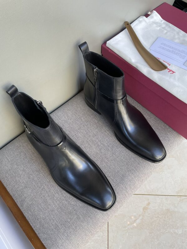 Ferragamo Gancini Leather Side Zip Boots