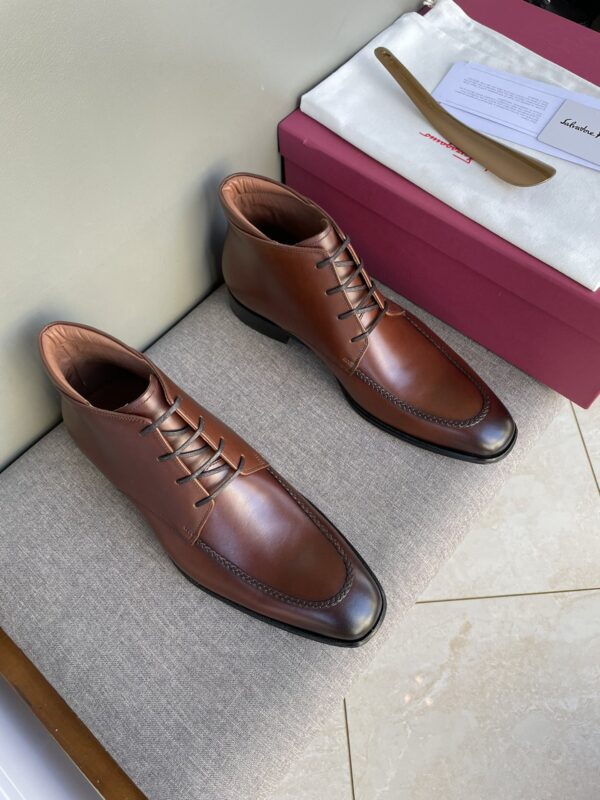 Ferragamo Apron Toe Leather Lace Up Boots
