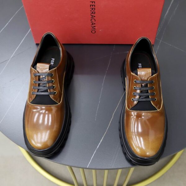 Ferragamo Brown Flicker Chunky Sole Leather Derby Shoes