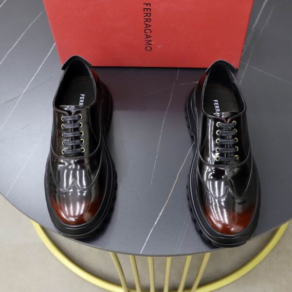Ferragamo Flicker Chunky Sole Leather Wingtip Brogue Derby Shoes