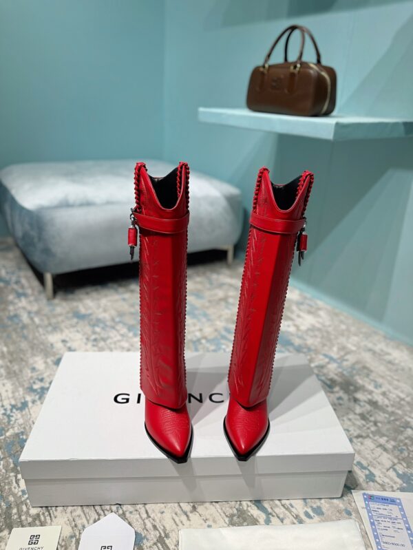 Givenchy Red Shark Lock Cowboy Knee High Boots