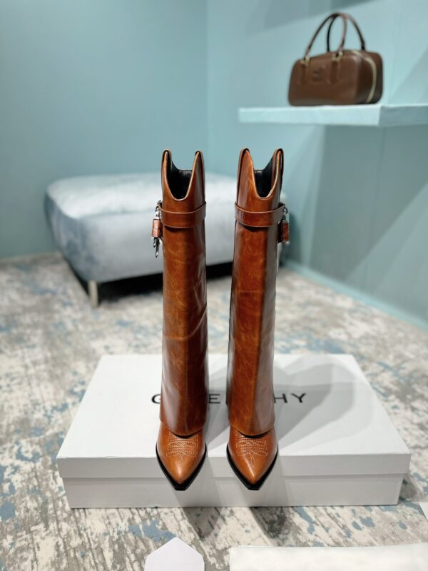 Givenchy Brown Shark Lock Cowboy Knee High Boot