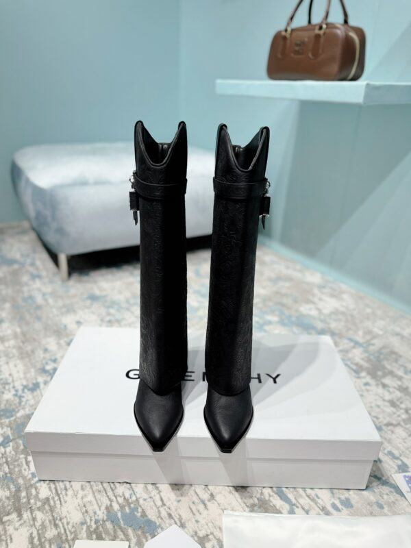 Givenchy Black Shark Lock Cowboy Knee High Boots