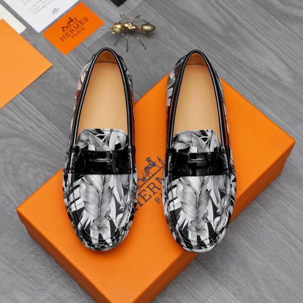 Hermes Men's Loafers With White Leaf Patterned