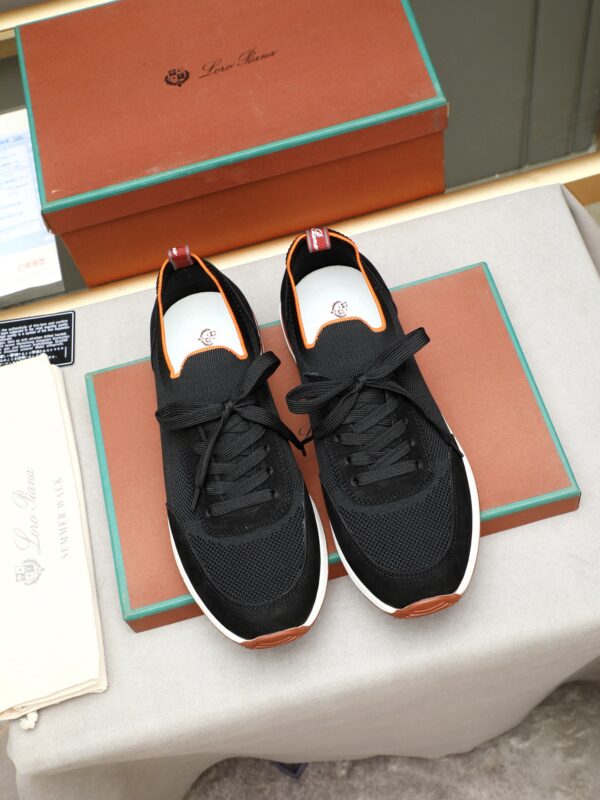 Loro Piana Black 360 Flexy Walk Suede Trimmed Knitted Sneakers