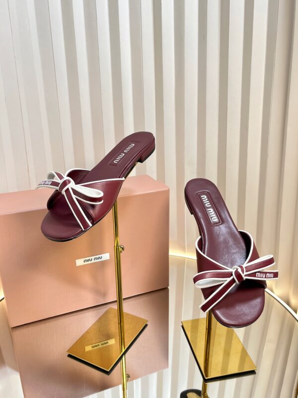 Miu Miu Logo Bow Leather Sandals In Different Colors