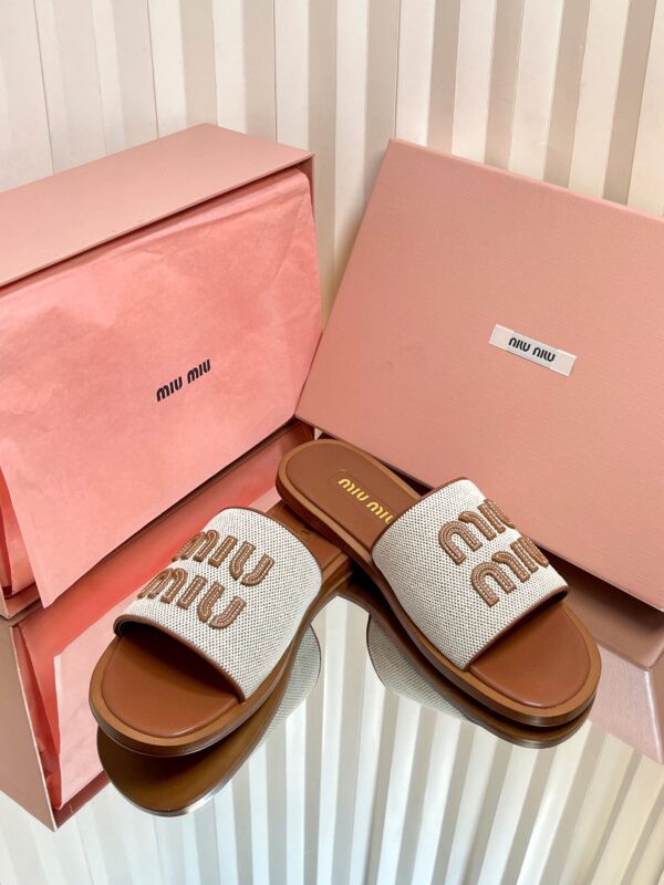Miu Miu Ribbed Knit Logo Sliders In 2 Colors