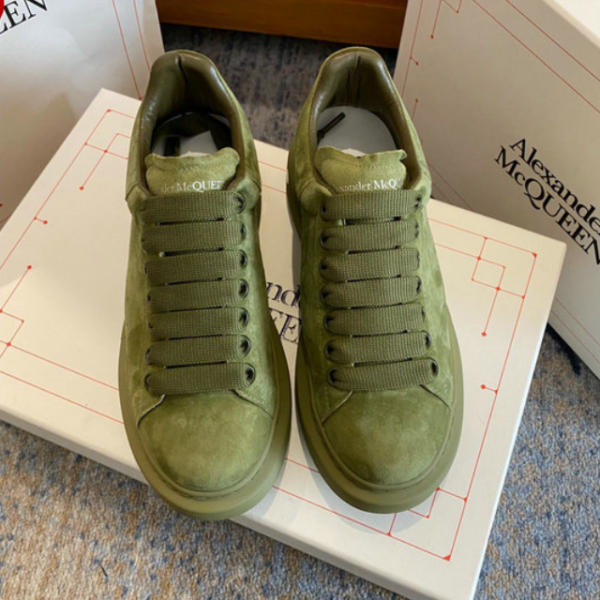 Alexander McQueen Olive Green Oversized Suede Low Top Sneakers