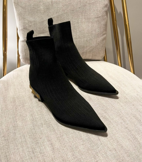 Balmain Knitted Ankle Boots With Unique Metallic Block Heel Detail