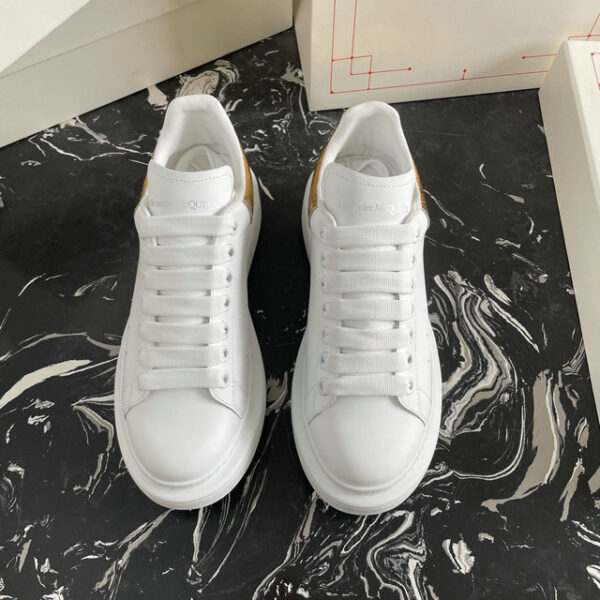 Alexander McQueen Oversized White & Gold Croc Effect Sneakers