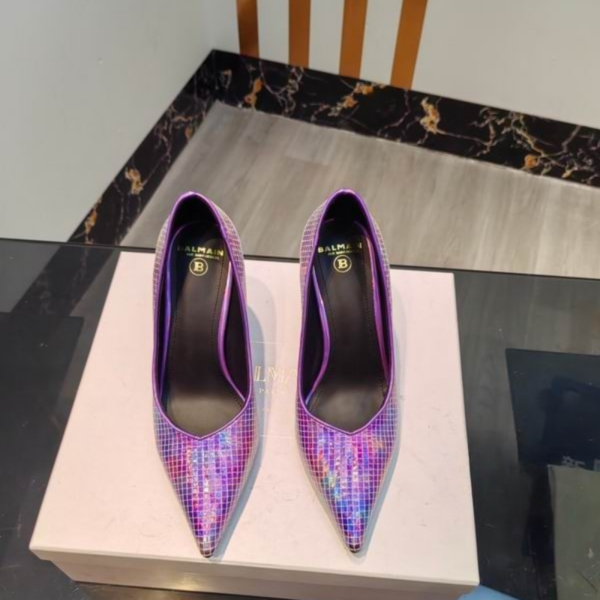 Balmain Shimmering Grid Pattern Heels In Multiple Colors