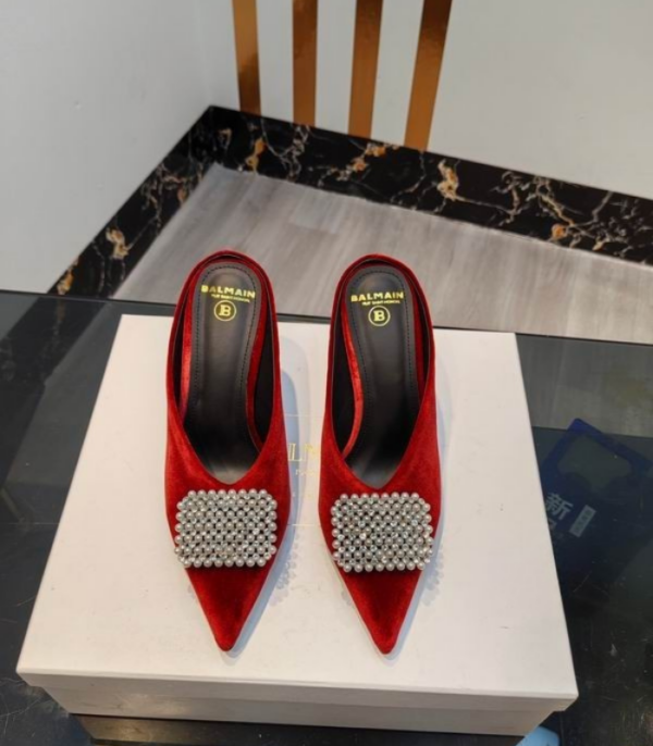 Balmain Women's Heels With Prominent Crystal Embellished Buckle On The Pointed Toe In Multiple Colors