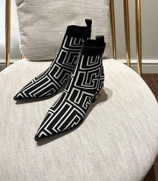 Balmain Skye Printed Boots With Black & White Geometric Jacquard