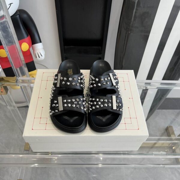 Alexander McQueen Black Studded Leather Hybrid Sliders