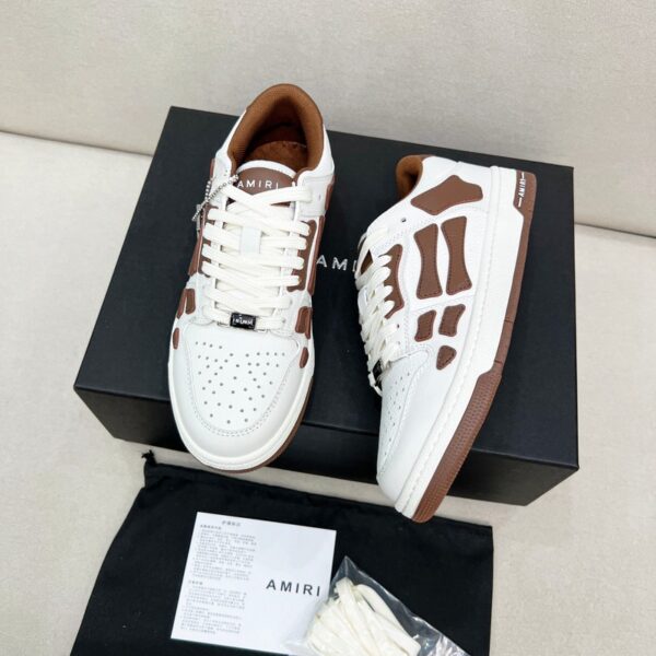 Amiri White & Brown Skel Low Top Bone Leather Sneakers