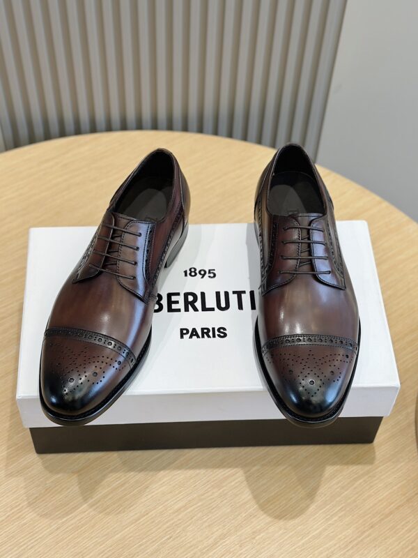 Berluti Galet Leather Cap Toe Brogue Derby Dress Shoes In 2 Colors