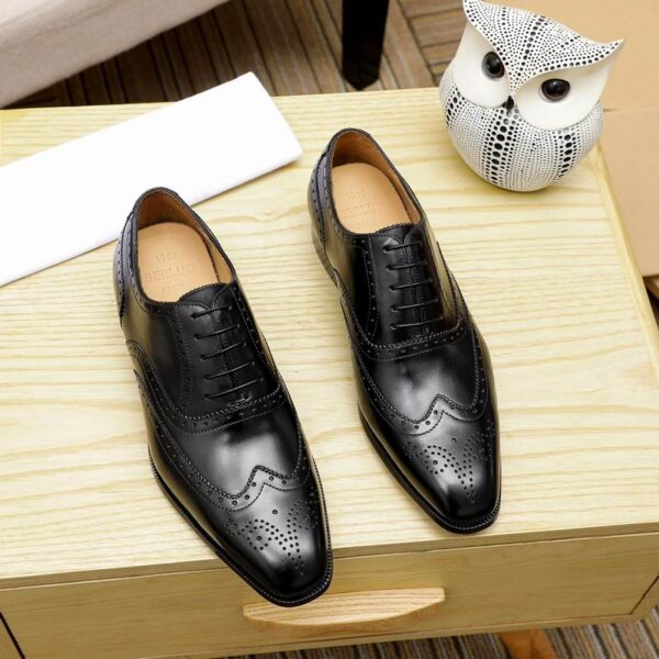 Berluti Black Galet Leather Brogue Oxford Dress Shoes