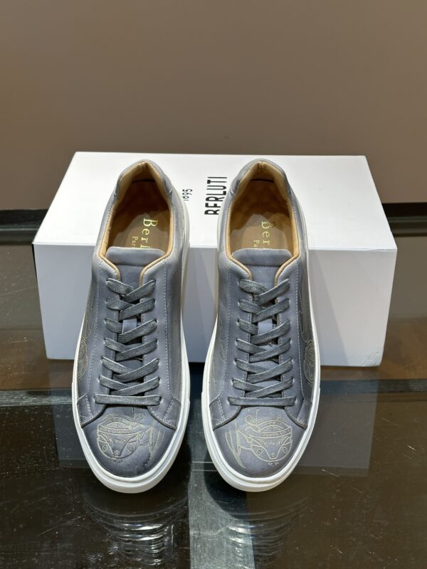 Berluti Grey Playtime Scritto Burnished Leather Low Top Sneakers