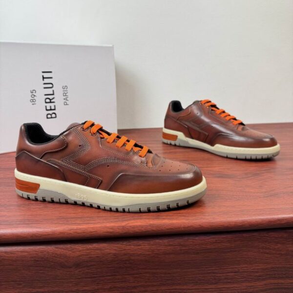 Berluti Chestnut Brown Hand Patinated Lace Up Retro Sneakers