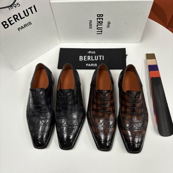 Berluti Demesure Croc Effect Leather Wingtip Brogues Dress Shoes In 2 Colors