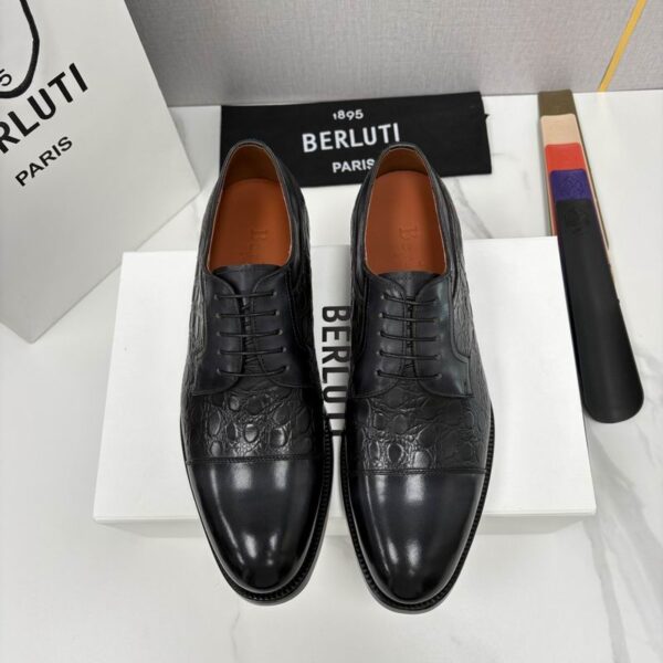Berluti Caractere Croc Effect & Smooth Leather Cap Toe Derbies Shoes In 2 Colors