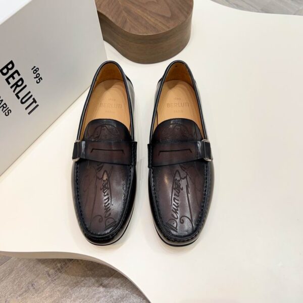 Berluti Dark Brown Lorenzo Scritto Venezia Leather Loafers
