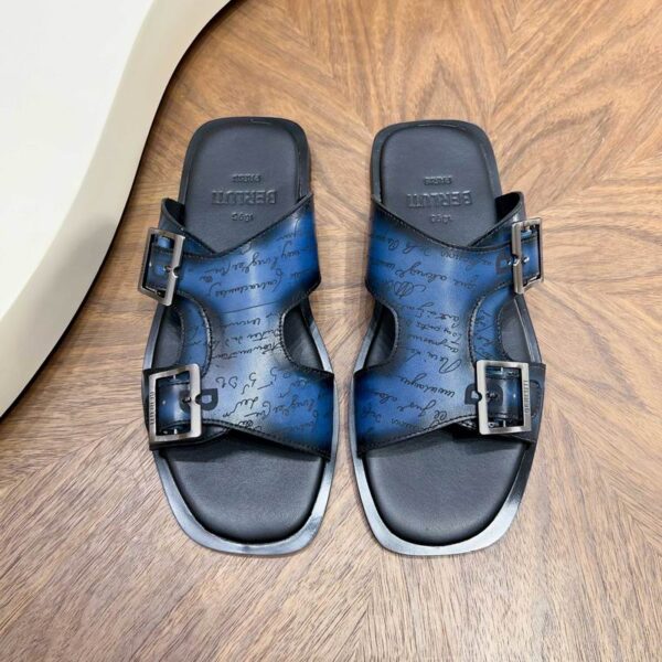 Berluti Shadow Scritto Venezia Leather Double Buckle Sandals