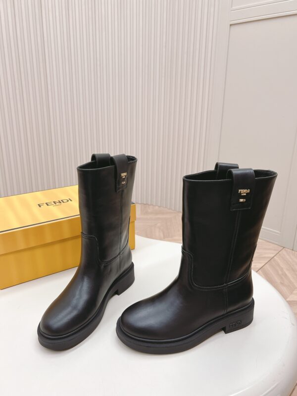 Fendi Filo Mid Calf Biker Leather Boots In 2 Colors