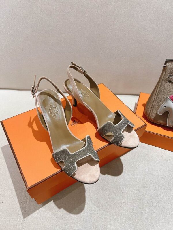 Hermes Premiere Heels With Iconic H Strap Covered In Silver Crystal Powder In Different Colors