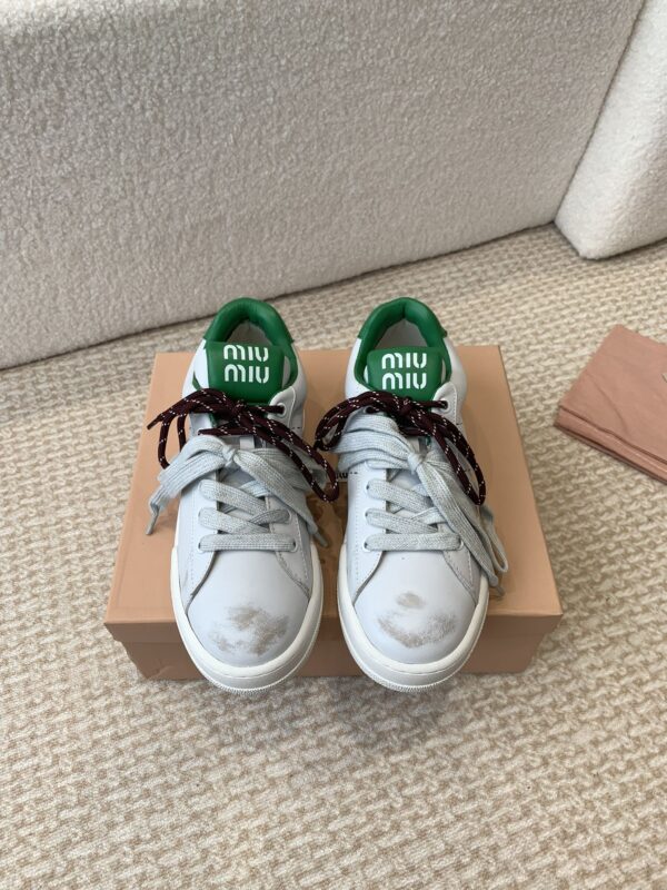 Miu Miu Double Lace Leather Sneakers In Different Colors