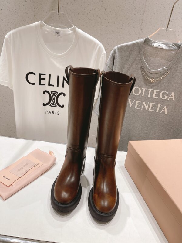 Miu Miu Fume Leather Knee High Boots In 2 Colors