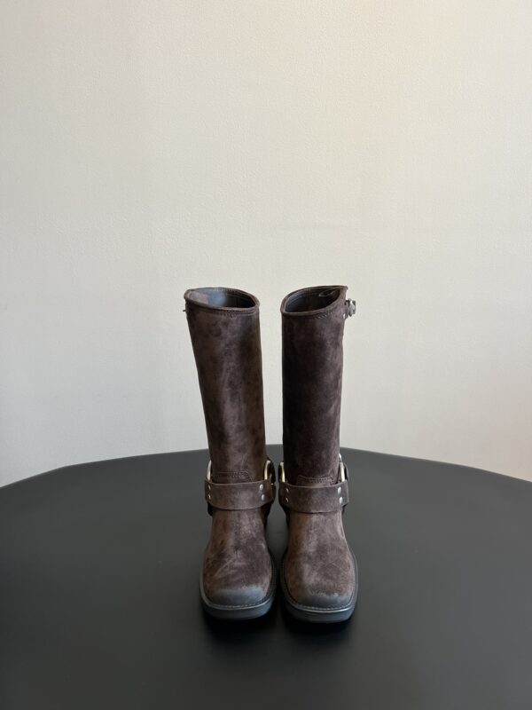 Miu Miu Suede Buckle Detail Biker Boots In 2 Colors