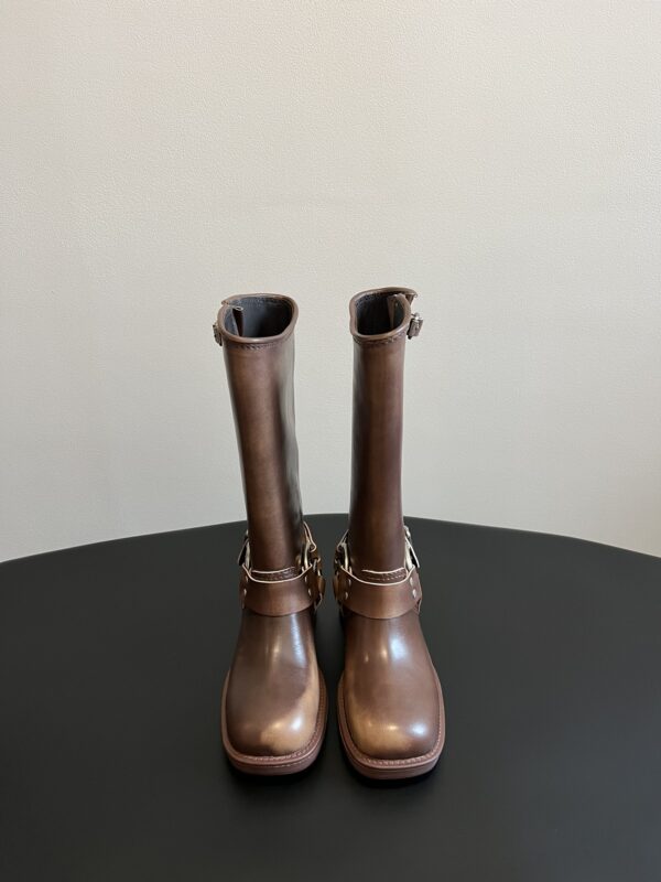 Miu Miu Buckle Detail Leather Biker Boots In 2 Colors