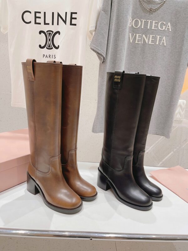 Miu Miu Leather Knee High Boots In 2 Colors