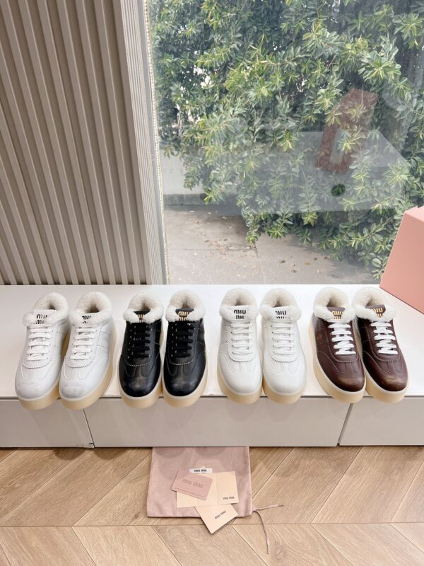 Miu Miu Leather & Shearling Platform Sneakers In Different Colors
