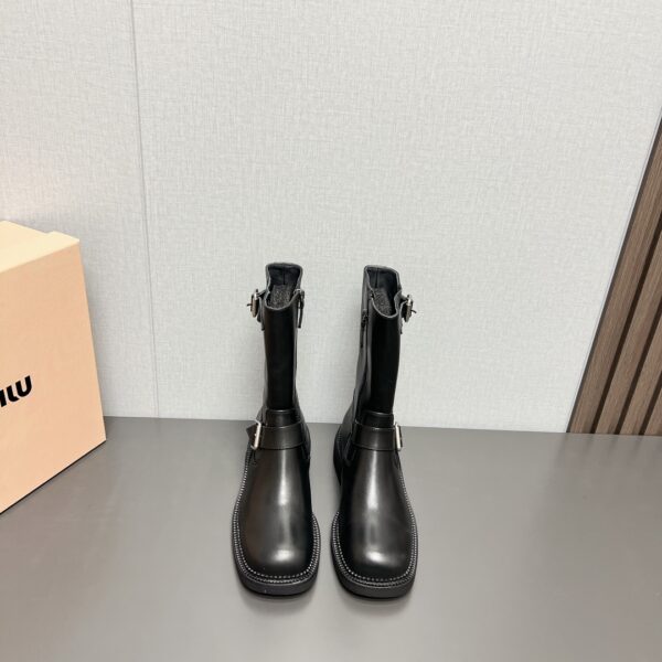 Miu Miu Black Buckle Detail Leather Boots