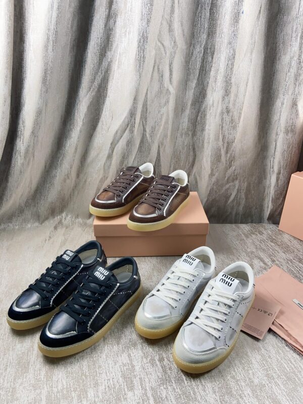 Miu Miu Leather Distressed Sneakers In Different Colors